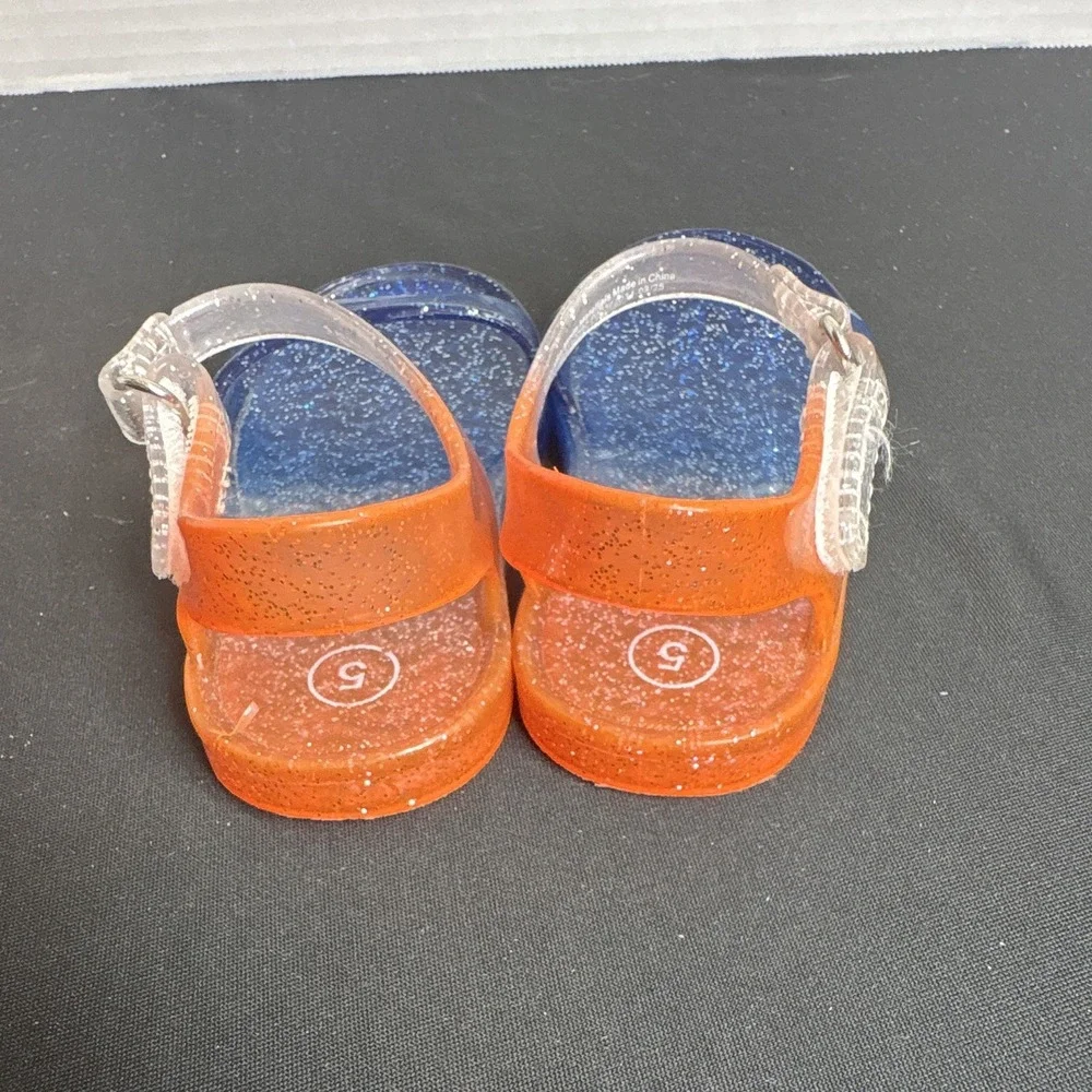 Girls Glitter Strappy Open Toe Sandals Buckle Plastic Blue/Orange/Clear 5